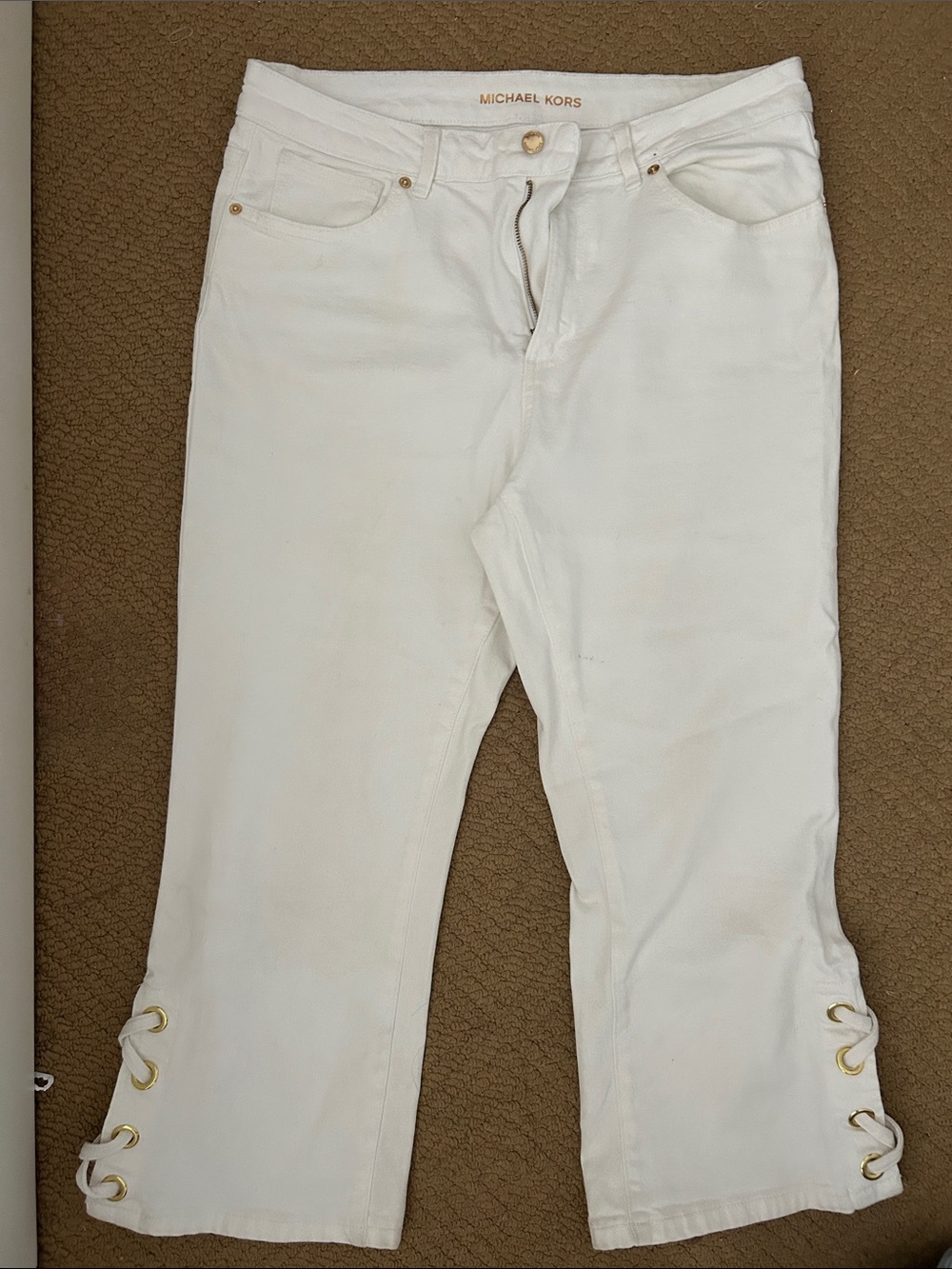 Michael Kors White Cropped Jeans with Lace-Up Side